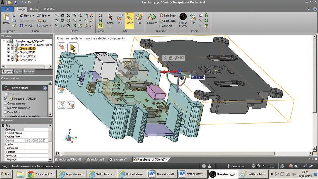 Obr. 1 Prostředí programu DesignSpark Mechanical s vytvořeným 3D modelem